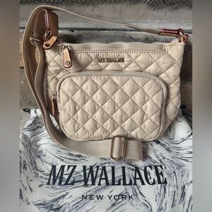 MZ Wallace Metro Scout Deluxe Quilted Nylon Crossbody in Buff EUC